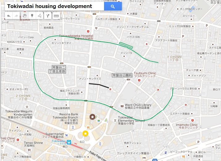 Map of Tokiwadai garden city housing development in Tokyo, present-day.